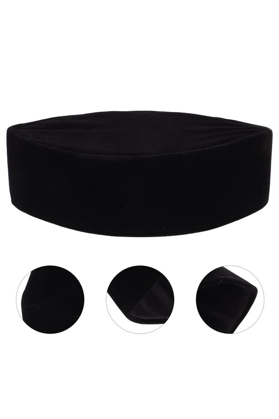 Men's Black Velvet Islamic Prayer Beanie Hat Southeast Asian Style Muslim Worship Cap for Daily Use