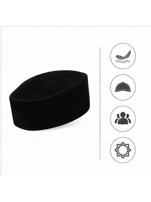 Men's Black Velvet Worship Hat, Southeast Asian Style Islamic Prayer Cap with Soft Comfortable Fit