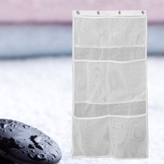 AURARMLET Shower Curtain Rod Mesh Hanging Organizer Bag White for Bathroom Storage