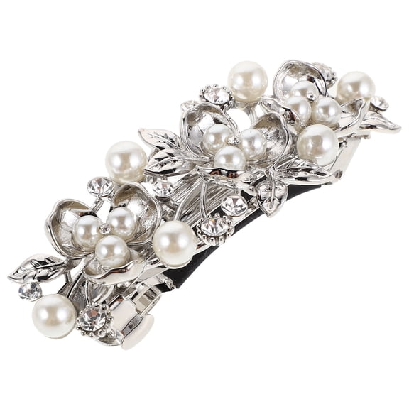 AURARMLET White Rhinestone French Hair Pin with Floral Design for Bridal and Special Occasions