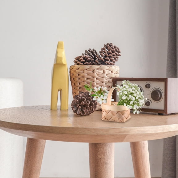 AURARMLET Woven Basket Handle Mini Baskets Light Brown Wood 12Pcs