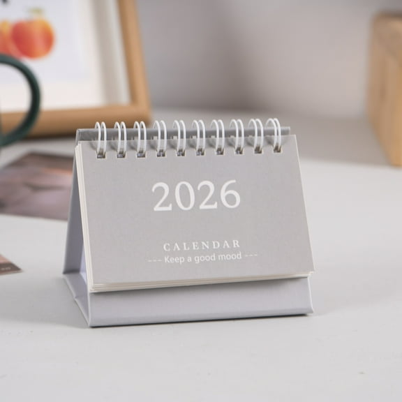 AURARMLET 2026 Mini Desk Calendar Grey Compact Design Standing Paper Calendar for Office and Home Use