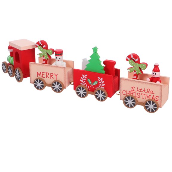 AURARMLET Miniature Wooden Train Set for Christmas Holiday Decoration with Santa Snowman and Tree Figurines Multi Color