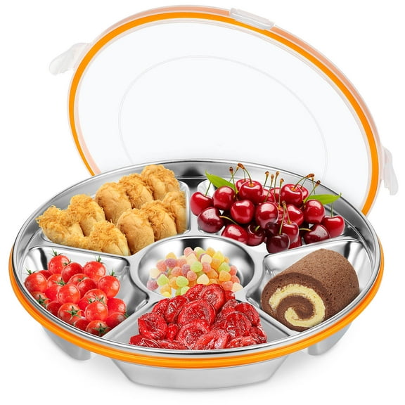 AURARMLET Multi-Layer Stainless Steel Veggie Tray with Lid, 1 Pack, Perfect for Office, Home, and Party Use