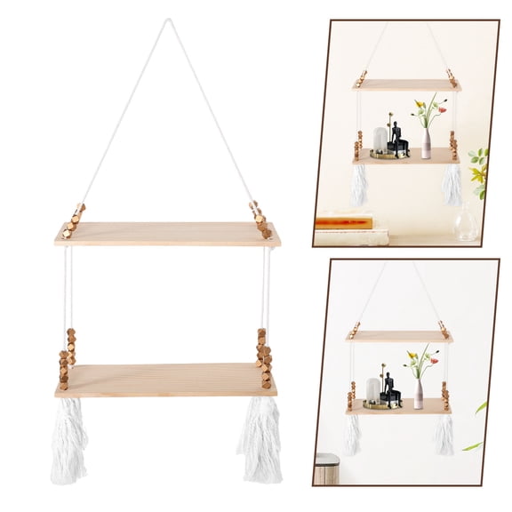 AURARMLET Multicolor Macrame Hanging Plant Shelf with Wood and Cotton, Easy to Install, Versatile Storage Rack, 70 x 20 cm
