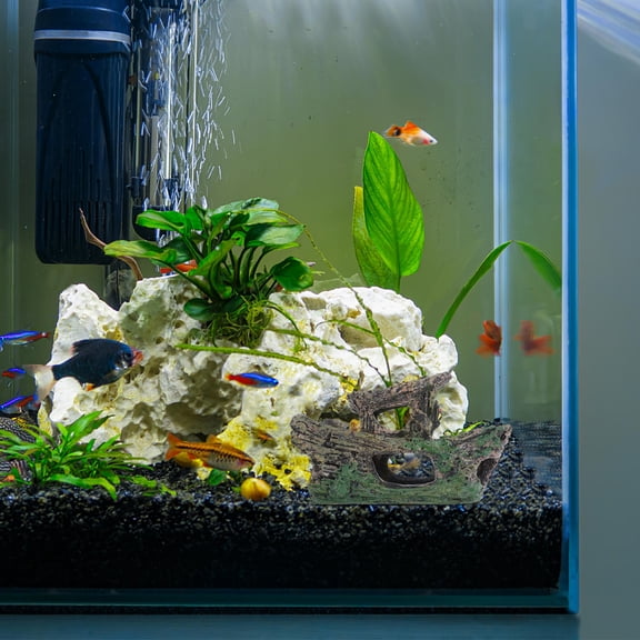 AURARMLET Multifunctional Resin Driftwood for Aquarium with Shipwreck and Tree Stump Hideout Fish Tank Decoration