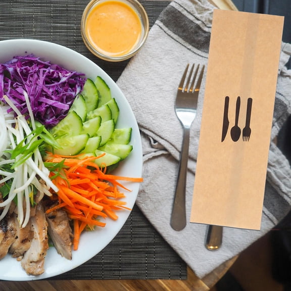 AURARMLET 100 Pcs Kraft Paper Silverware Holders Rustic Cutlery Pockets Disposable Utensil Bags for Parties and Events