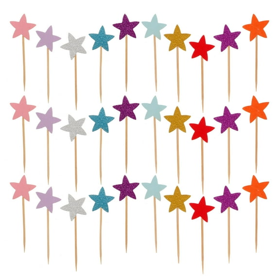 AURARMLET 50 Pcs Glitter Star Cake Toppers Assorted Colors Picks for Birthday Party Cake Decoration