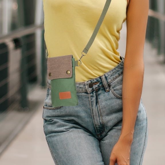AURARMLET Women's Canvas Crossbody Phone Bag Green Small Purse Lightweight Wearable 1 Piece