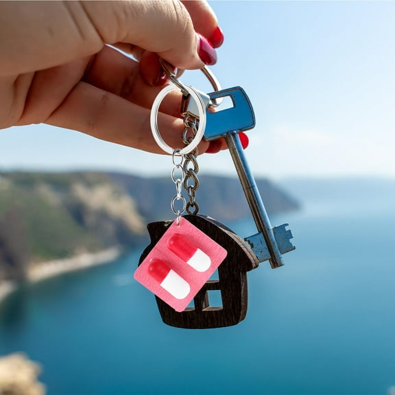 AURARMLET Pink Simulation Pill Keychain Pendant Natural Wood Charm for Decor with Unique Design and Fine Craftsmanship