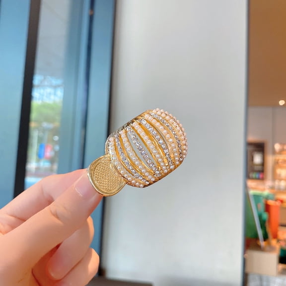 AURARMLET Plated Gold Claw Hair Clip Metal Barrette with Decor High Ponytail Hair Accessory