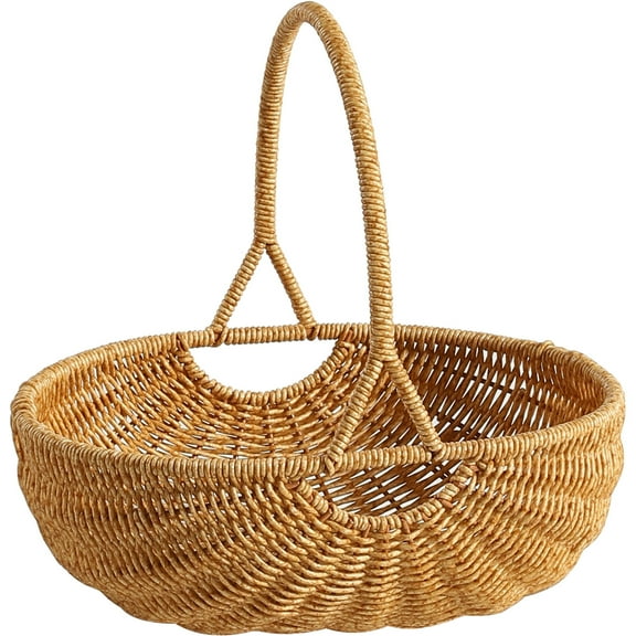 AURARMLET Multifunctional Woven Serving Tray Basket in Light Brown for Household Fruit and Vegetable Storage