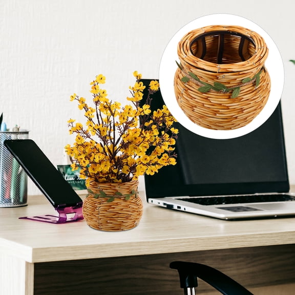 AURARMLET Portable Woven Basket Resin Drum Shaped Storage Container for Living Room and Home Organization 1 Pack