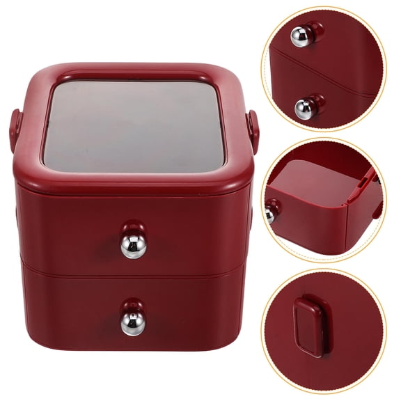 AURARMLET Press on Nail Storage Box Dark Red Multifunctional Organizer Case for Display and Jewelry