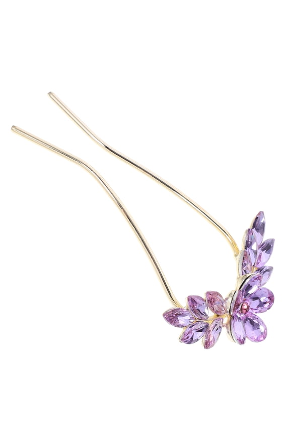 Purple Rhinestone Hair Pin for Women's Elegant Hair Decorations Metal UShaped Hair Accessories 6.5 inches