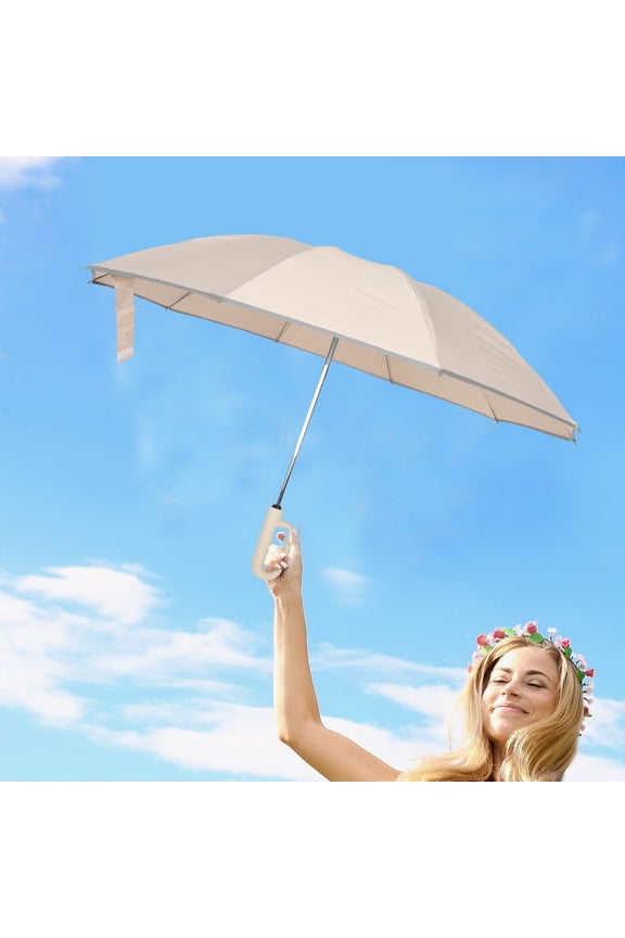 Beige Automatic Compact Umbrella with Reflective p Windproof for Home Use