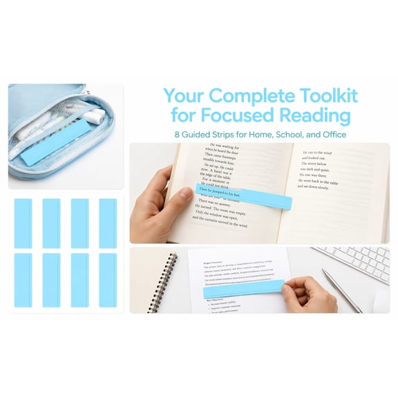AURARMLET Reading Guide Strips Rectangular Blue 8pcs for Students and Teachers