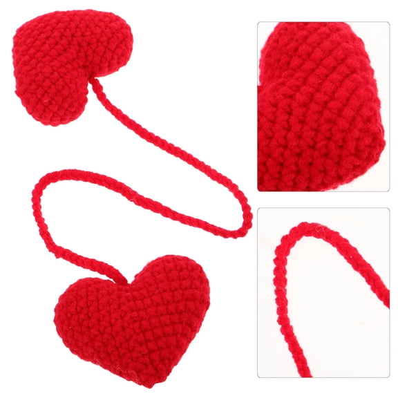 AURARMLET Red Knitted Car Mirror Hanging Ornament Handmade Heart Pendant for Rearview Mirror Decor