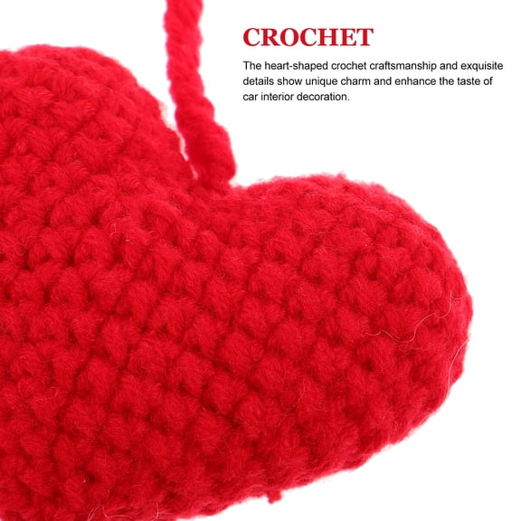 AURARMLET Red Knitted Car Mirror Hanging Ornament Handmade Heart Pendant for Rearview Mirror Decor