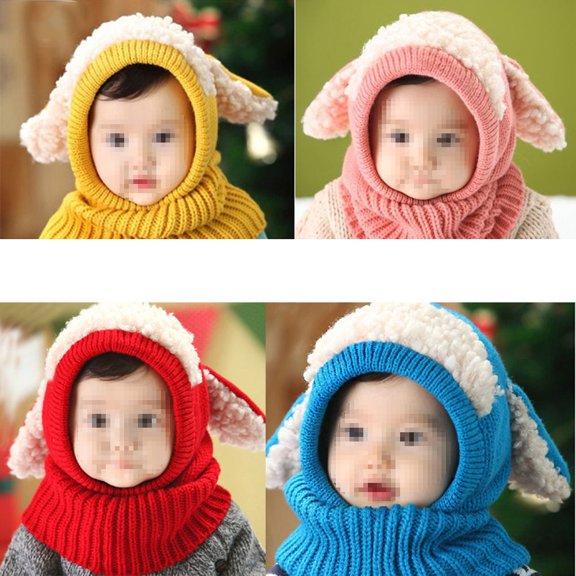 AURARMLET Red Knitted Woolen Coif Hats with Collar Soft Stretchy Comfortable Cap