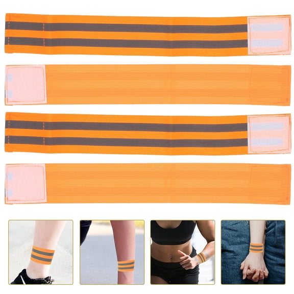 AURARMLET 4Pcs Night Reflective Ankle Bands Orange for Walking Jogging and Outdoor Activities