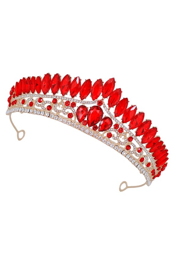 Rhinestone Bridal Headpiece Red Tiara Crown Wedding Headband Shimmering Elegant