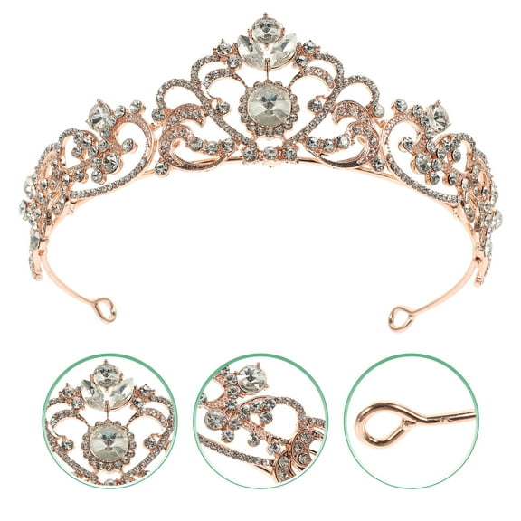 AURARMLET Rhinestone Tiara Crown Rose Plated Gold Alloy Bridal Elegant Special Occasion