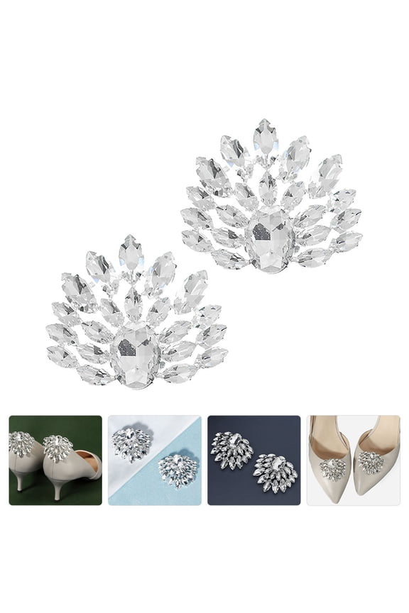 Rhinestone Shoe Clips Elegant Chic Shape Removable Bridal Ornaments 1 Pair Silver Metal 5x4CM