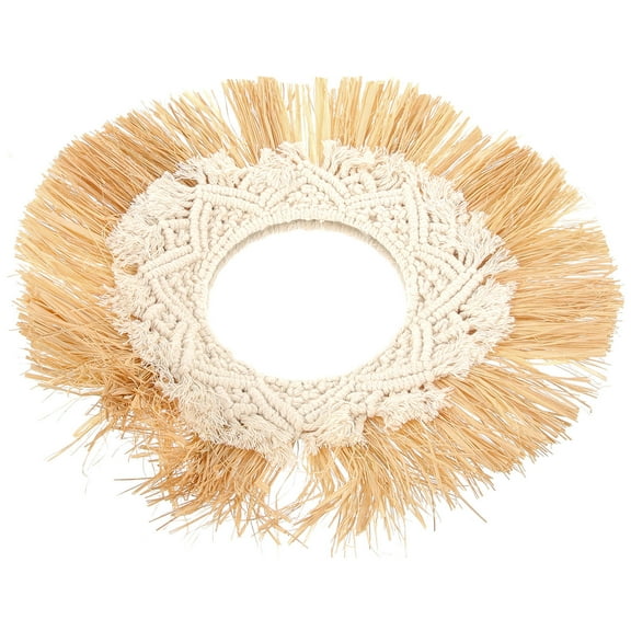AURARMLET Round Hanging Mirror with Raffia Frame, Wall Decor Tapestry for Home, Hotel, and Office, 1 Piece