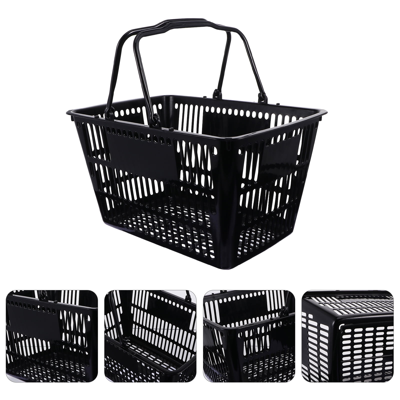 AURARMLET Black Plastic Shopping Basket Portable Handles for Home Storage 1Pc