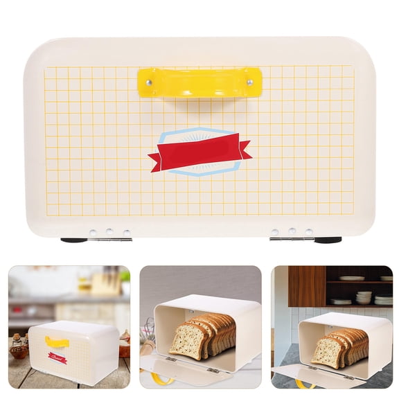 AURARMLET Beige Metal Bread Box with Magnetic Clasp for Kitchen Countertop Storage and Space Saving Organizer
