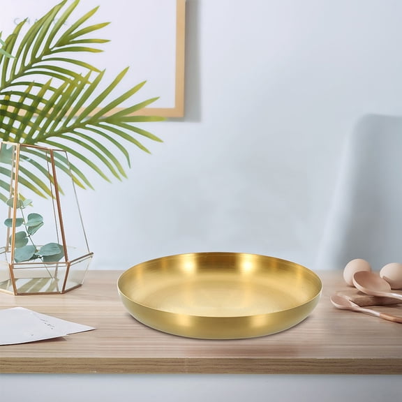 AURARMLET Stainless Steel Dinner Plate in Golden Color for Buffet Serving Snacks and Appetizers