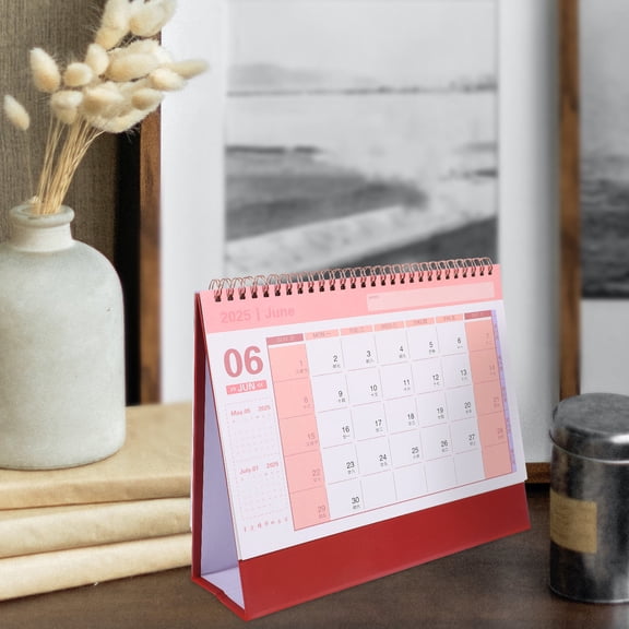 AURARMLET 2024 2025 Dark Red Desktop Monthly Calendar for Office and Home with Double Wire Binding