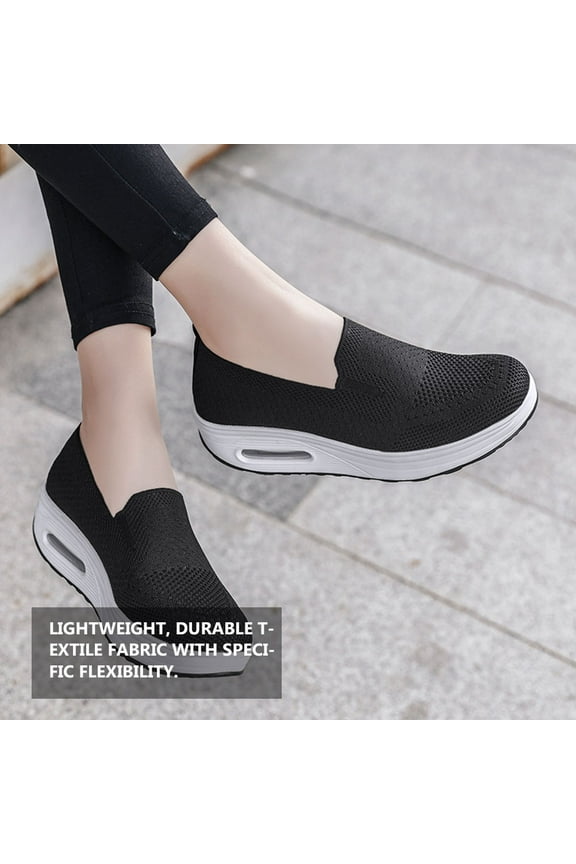 Women's Black Woven Sports Sneakers Lightweight Thick- Shoes Size 7.5 for Running and Casual Wear