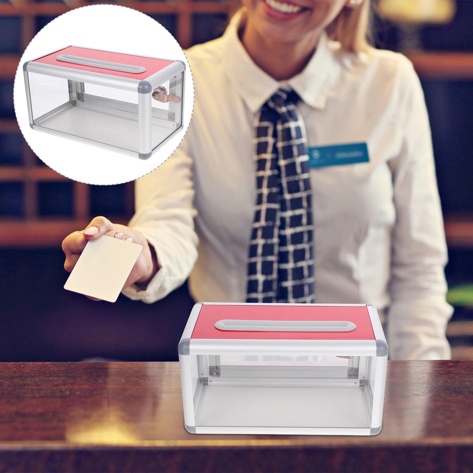 AURARMLET Portable Transparent Business Card Holder with Lock, Aluminum Alloy Desktop Organizer for Office and Home Use