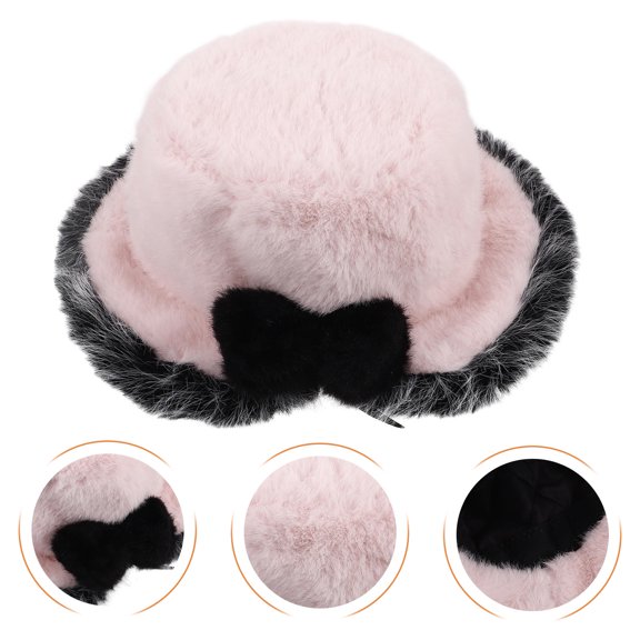 AURARMLET Warm Fuzzy Bucket Hat Pink 1 Pcs Furry Classic Hat for Women Travel and Outdoor Activities