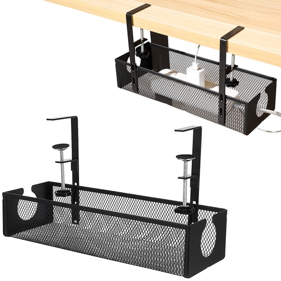 AURARMLET Under Table Cable Organizer Black Simple Design 1 Set Office Organization