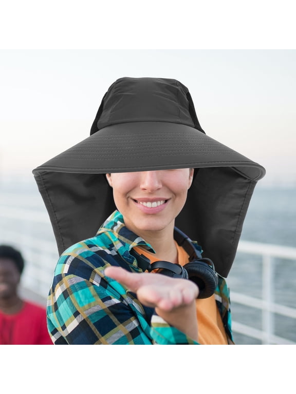 Uv Protection Wide Brim Hat with Neck Flap Mesh Design for Fishing and Hiking