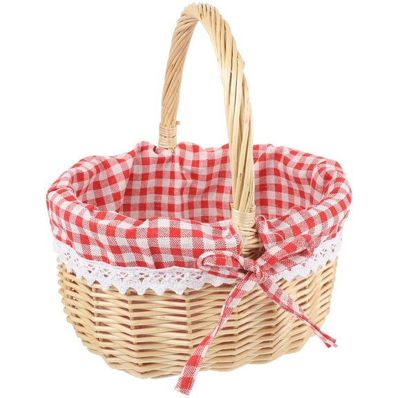 AURARMLET Hand Woven Red Picnic Basket for Bread Storage and Decorative Use