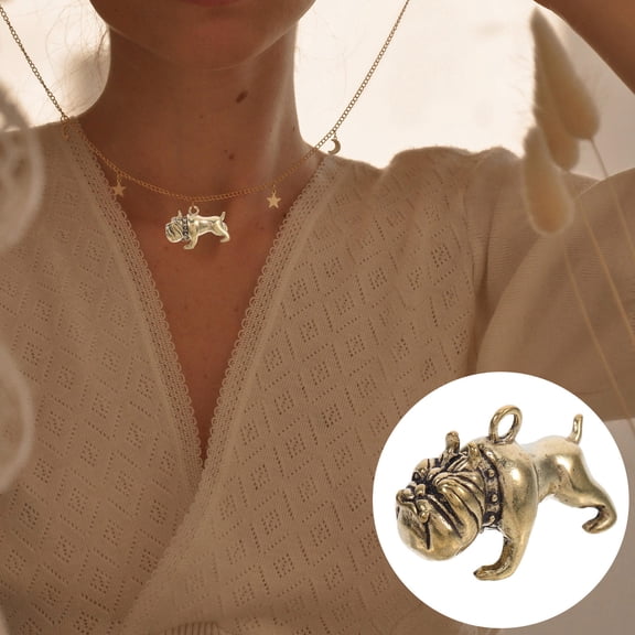 AURARMLET Vintage Brass Bulldog Pendant Keychain Charm Brown Animal Shape Hanging Decoration for Bags