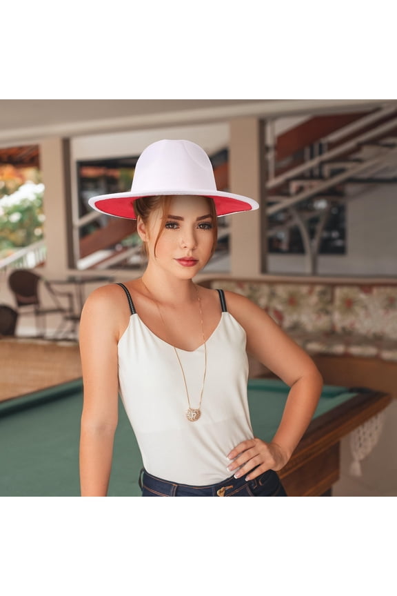 White Woolen Felt Fedora Wide Brim Jazz Hat Stylish Unisex Hat for Weddings and Events