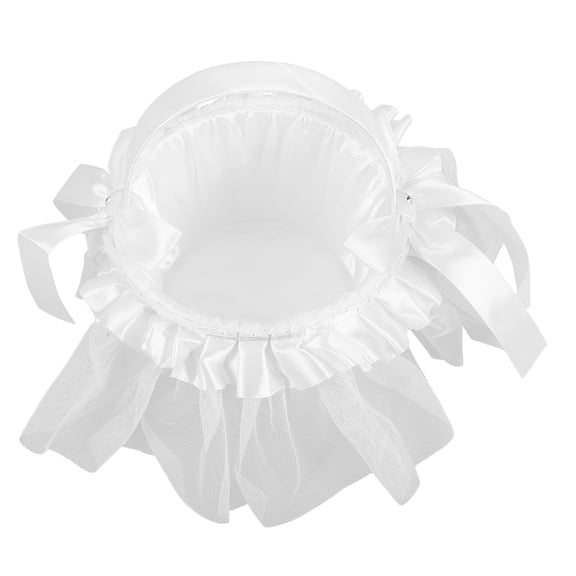 AURARMLET Wedding Basket Flower Girl Satin White 1Set for Party
