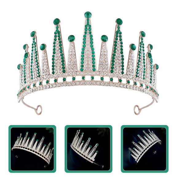 AURARMLET Wedding Bridal Crown Headpiece Green Rhinestone Tiara with Comfortable Secure Fit