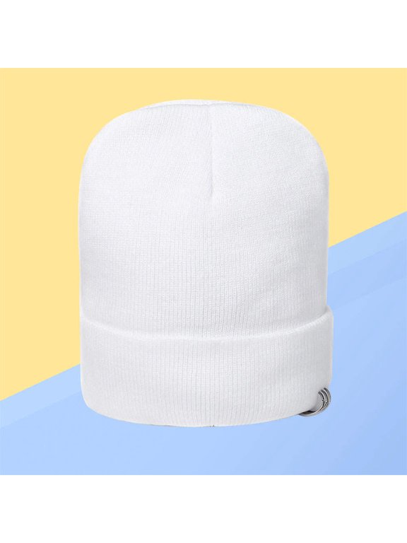 White Knitted Beanie Hat with Ring Cuff Comfortable and Warm for Winter Wear