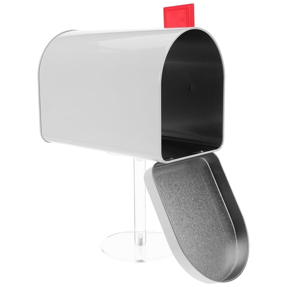 AURARMLET White Mini Mailbox Figurine with Base Weatherproof Iron Post Box
