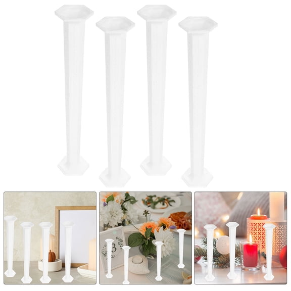 AURARMLET White Mini Roman Pillar Statue for Home Decor Plastic Ornament Compact Size 4Pcs