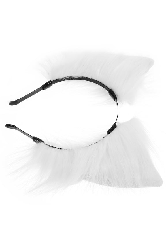 Stylish White Furry Cat Ears Headband Comfortable and Eye-Catching