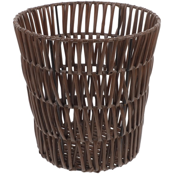 AURARMLET Woven Waste Basket Coffee Color Rustic Storage Bin for Home Use