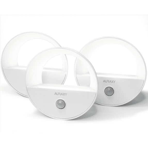 AURAXY Rechargeable Motion Sensor Night Light, White LED Auto Battery Power Motion Night Light with Dusk to Dawn Sensor, Magnetic Stick-on Wall Stairs Closet Hallway Bedroom Cabinet (3 Pack)
