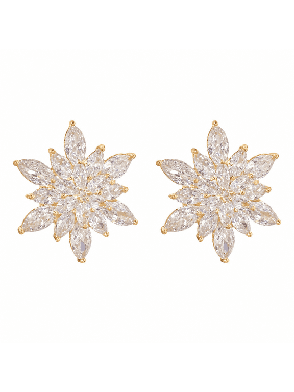 1 Pair Crystal Flower Burst Stud Earrings-Elegant Large Big Sparkly Cz Cubic Zirconia Rhinestone Daisy Sunflower Floral Cluster Flower Stud Earrings Bridal Wedding Party Jewelry for Women